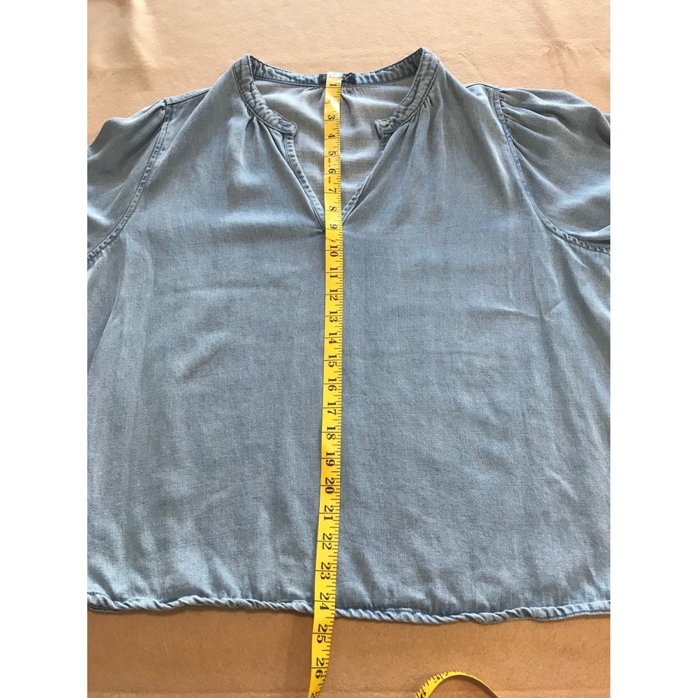 Velvet Heart Tencel Lyocell Denim Blue Split Neck‎ Puff Sleeve Blouse XL - Picture 5 of 8